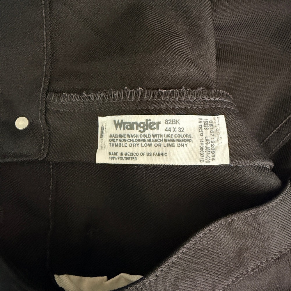 Wrangler Wrancher Dress Jeans Mens 44x32 Black Polyester Twill Bootcut 82BK - Picture 3 of 5